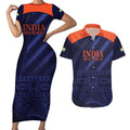 Custom India Cricket Couples Matching Short Sleeve Bodycon Dress and Hawaiian Shirt Go Men In Blue Sporty Version
