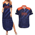 Custom India Cricket Couples Matching Summer Maxi Dress and Hawaiian Shirt Go Men In Blue Sporty Version