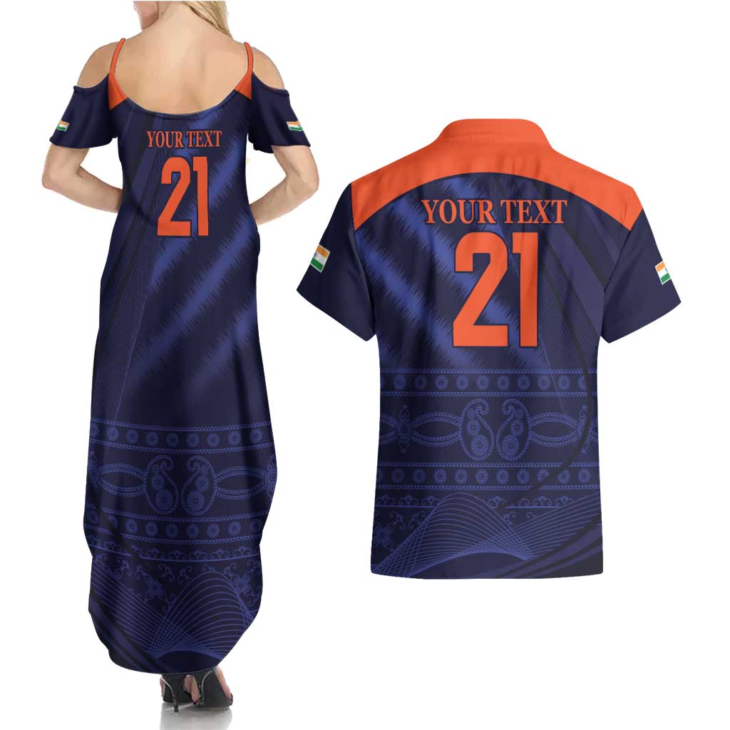 Custom India Cricket Couples Matching Summer Maxi Dress and Hawaiian Shirt Go Men In Blue Sporty Version