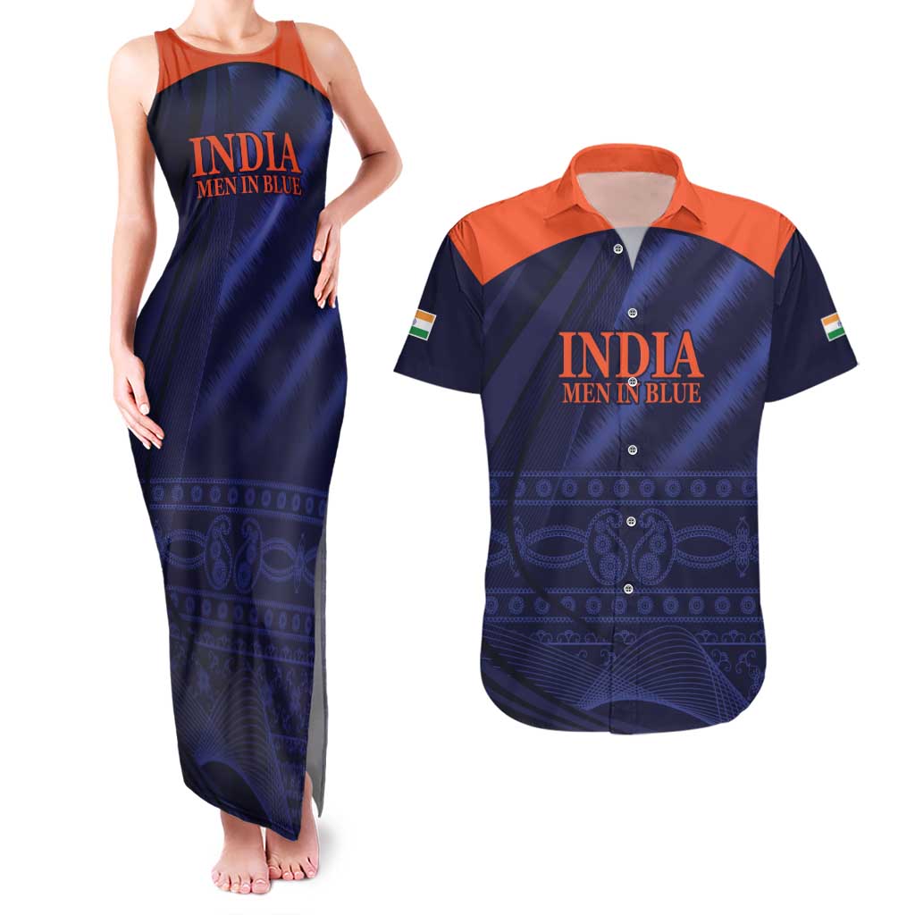 Custom India Cricket Couples Matching Tank Maxi Dress and Hawaiian Shirt Go Men In Blue Sporty Version