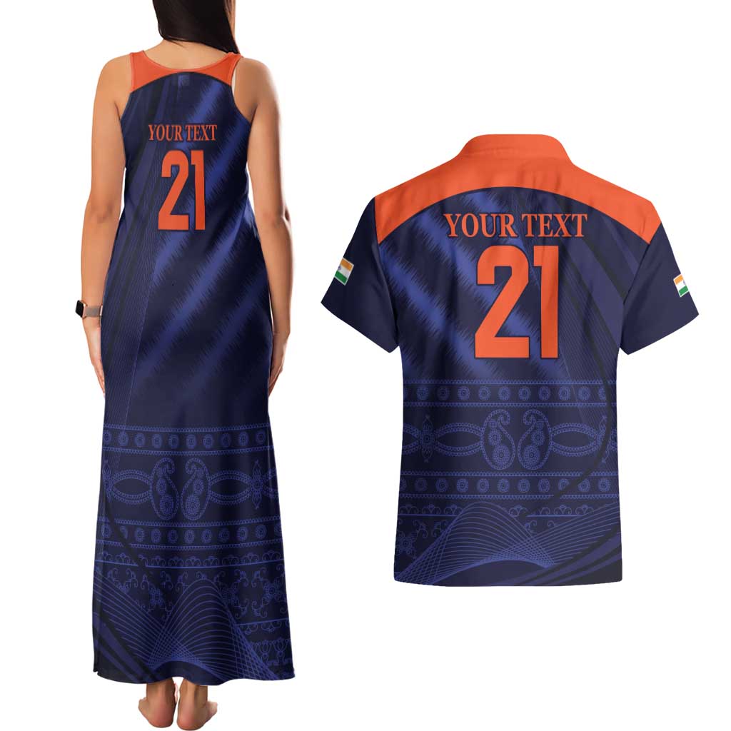 Custom India Cricket Couples Matching Tank Maxi Dress and Hawaiian Shirt Go Men In Blue Sporty Version