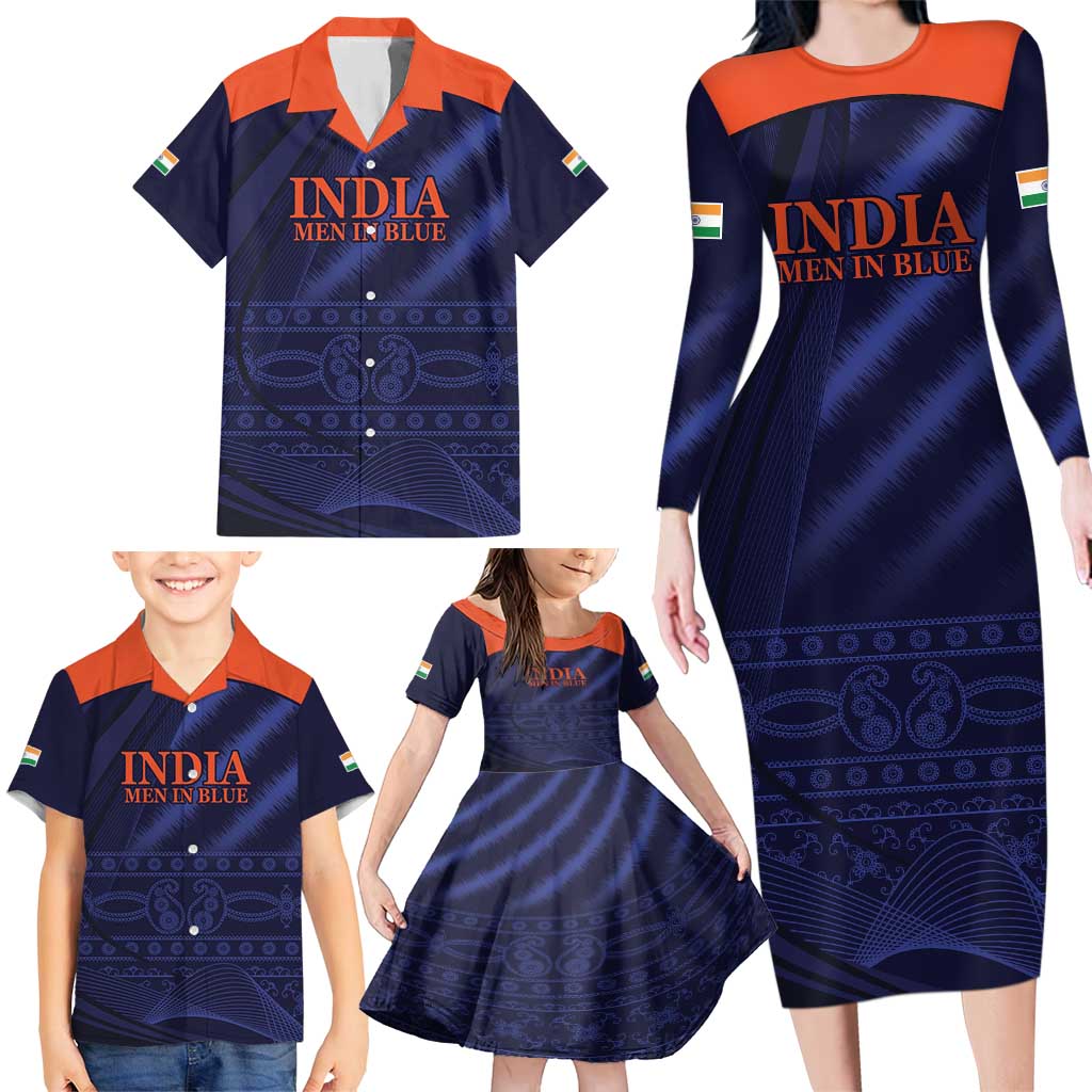 Custom India Cricket Family Matching Long Sleeve Bodycon Dress and Hawaiian Shirt Go Men In Blue Sporty Version