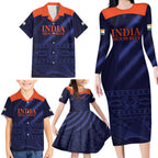 Custom India Cricket Family Matching Long Sleeve Bodycon Dress and Hawaiian Shirt Go Men In Blue Sporty Version