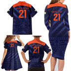 Custom India Cricket Family Matching Long Sleeve Bodycon Dress and Hawaiian Shirt Go Men In Blue Sporty Version