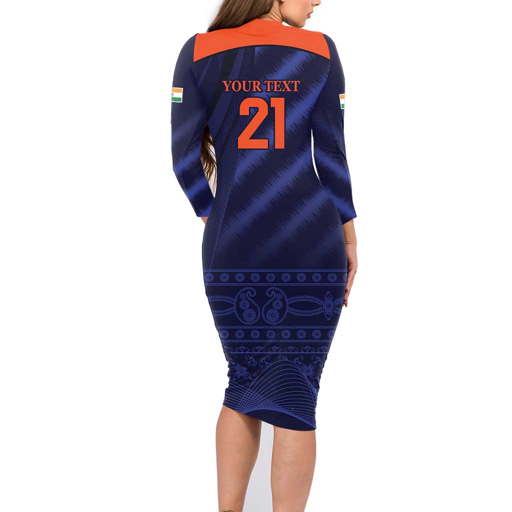 Custom India Cricket Family Matching Long Sleeve Bodycon Dress and Hawaiian Shirt Go Men In Blue Sporty Version