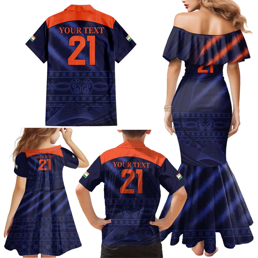 Custom India Cricket Family Matching Mermaid Dress and Hawaiian Shirt Go Men In Blue Sporty Version