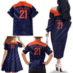 Custom India Cricket Family Matching Off The Shoulder Long Sleeve Dress and Hawaiian Shirt Go Men In Blue Sporty Version