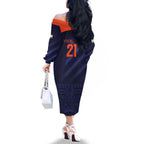 Custom India Cricket Family Matching Off The Shoulder Long Sleeve Dress and Hawaiian Shirt Go Men In Blue Sporty Version
