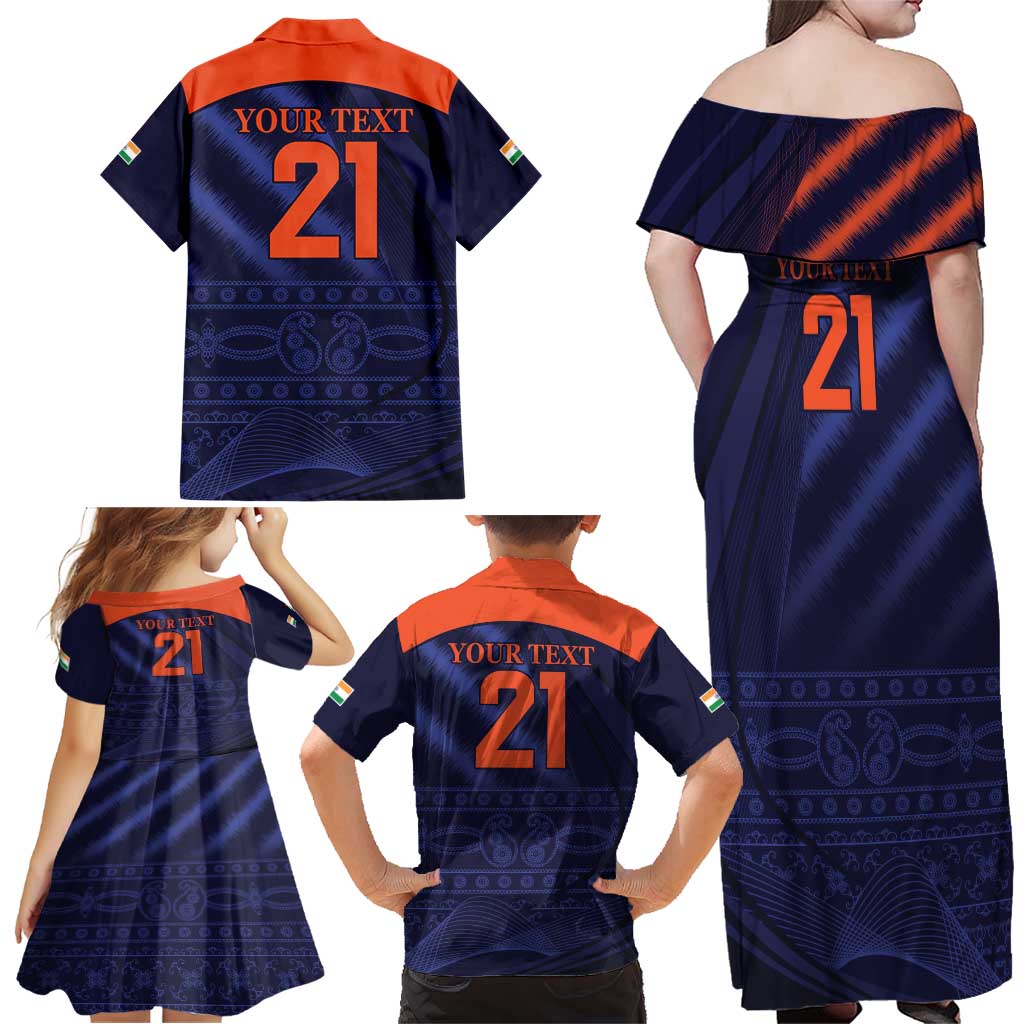 Custom India Cricket Family Matching Off Shoulder Maxi Dress and Hawaiian Shirt Go Men In Blue Sporty Version
