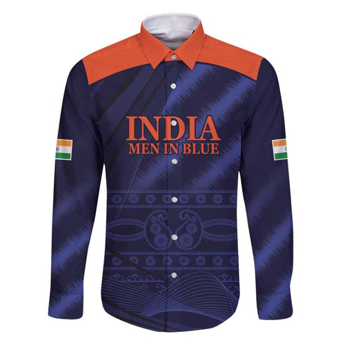 Custom India Cricket Family Matching Off Shoulder Short Dress and Hawaiian Shirt Go Men In Blue Sporty Version