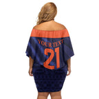 Custom India Cricket Family Matching Off Shoulder Short Dress and Hawaiian Shirt Go Men In Blue Sporty Version