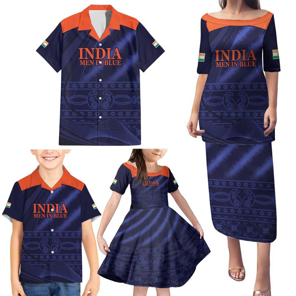 Custom India Cricket Family Matching Puletasi and Hawaiian Shirt Go Men In Blue Sporty Version