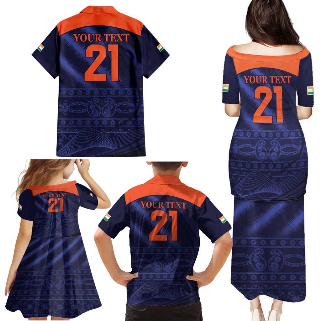 Custom India Cricket Family Matching Puletasi and Hawaiian Shirt Go Men In Blue Sporty Version