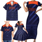 Custom India Cricket Family Matching Short Sleeve Bodycon Dress and Hawaiian Shirt Go Men In Blue Sporty Version