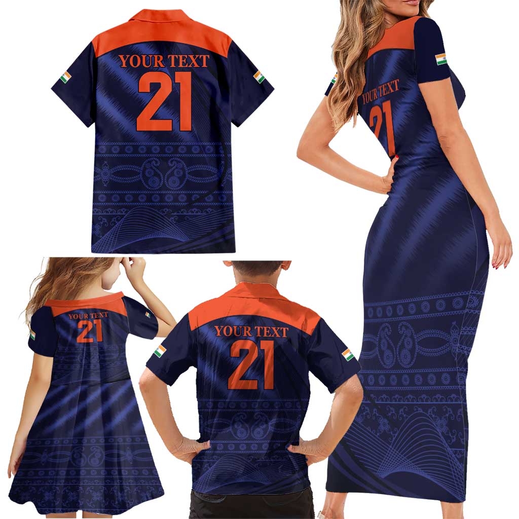 Custom India Cricket Family Matching Short Sleeve Bodycon Dress and Hawaiian Shirt Go Men In Blue Sporty Version