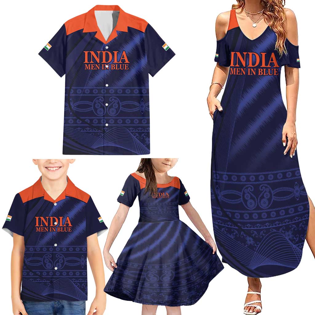 Custom India Cricket Family Matching Summer Maxi Dress and Hawaiian Shirt Go Men In Blue Sporty Version