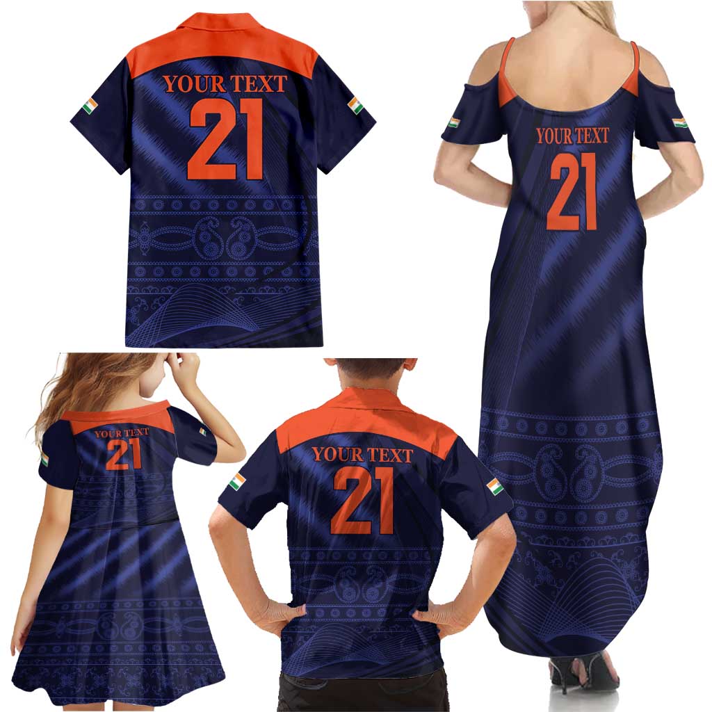 Custom India Cricket Family Matching Summer Maxi Dress and Hawaiian Shirt Go Men In Blue Sporty Version