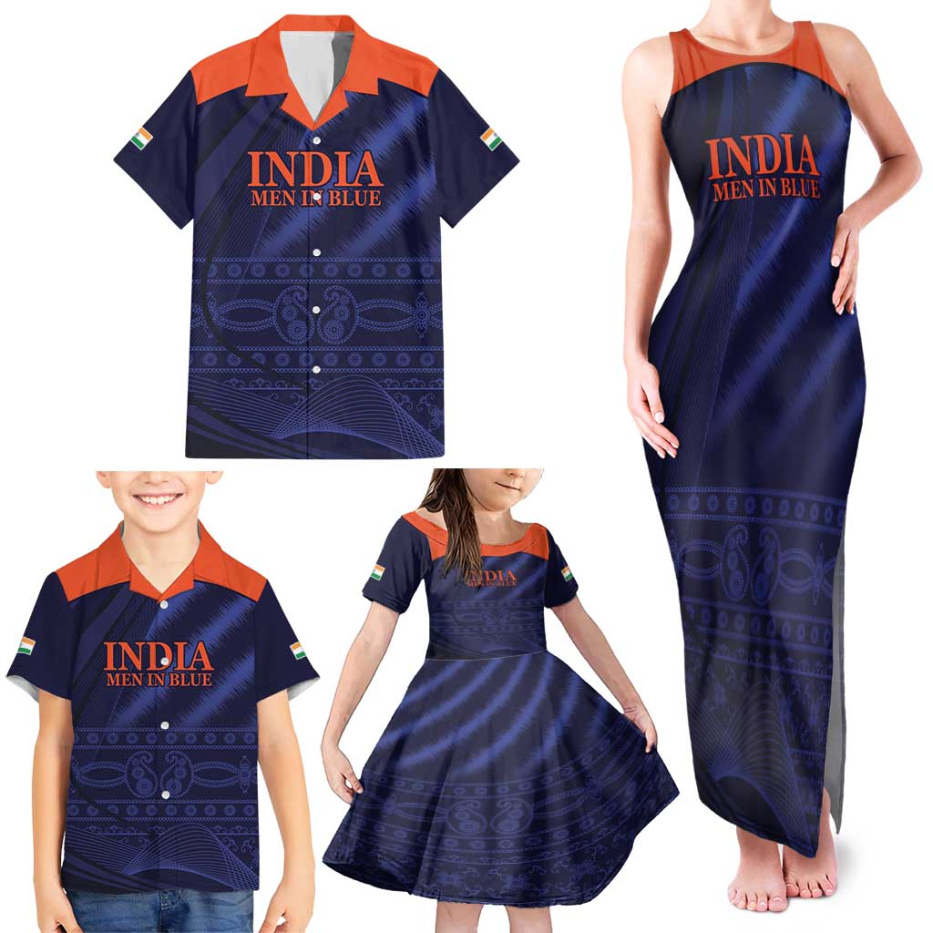 Custom India Cricket Family Matching Tank Maxi Dress and Hawaiian Shirt Go Men In Blue Sporty Version
