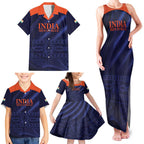 Custom India Cricket Family Matching Tank Maxi Dress and Hawaiian Shirt Go Men In Blue Sporty Version