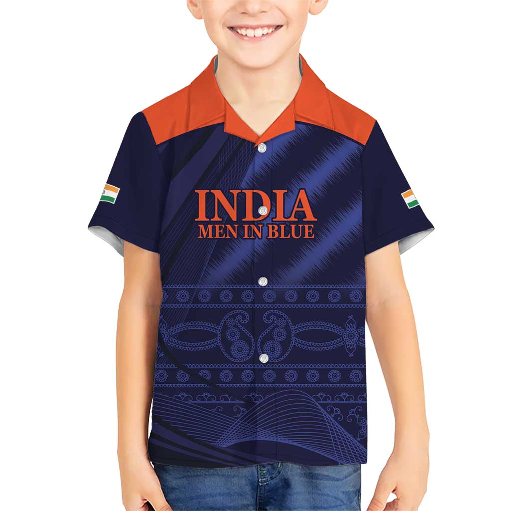 Custom India Cricket Kid Hawaiian Shirt Go Men In Blue Sporty Version
