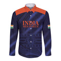 Custom India Cricket Long Sleeve Button Shirt Go Men In Blue Sporty Version