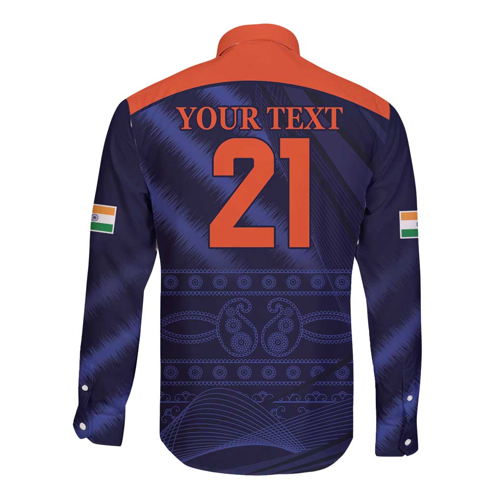 Custom India Cricket Long Sleeve Button Shirt Go Men In Blue Sporty Version