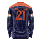 Custom India Cricket Long Sleeve Shirt Go Men In Blue Sporty Version