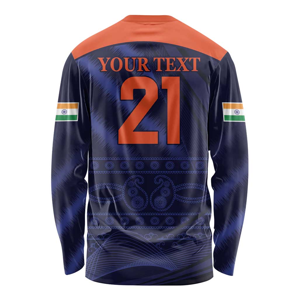 Custom India Cricket Long Sleeve Shirt Go Men In Blue Sporty Version