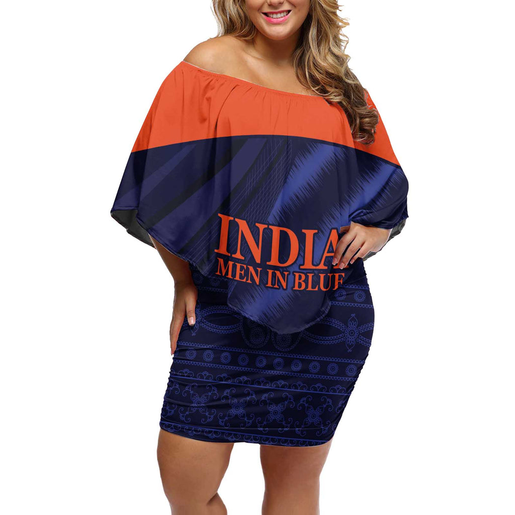 Custom India Cricket Off Shoulder Short Dress Go Men In Blue Sporty Version