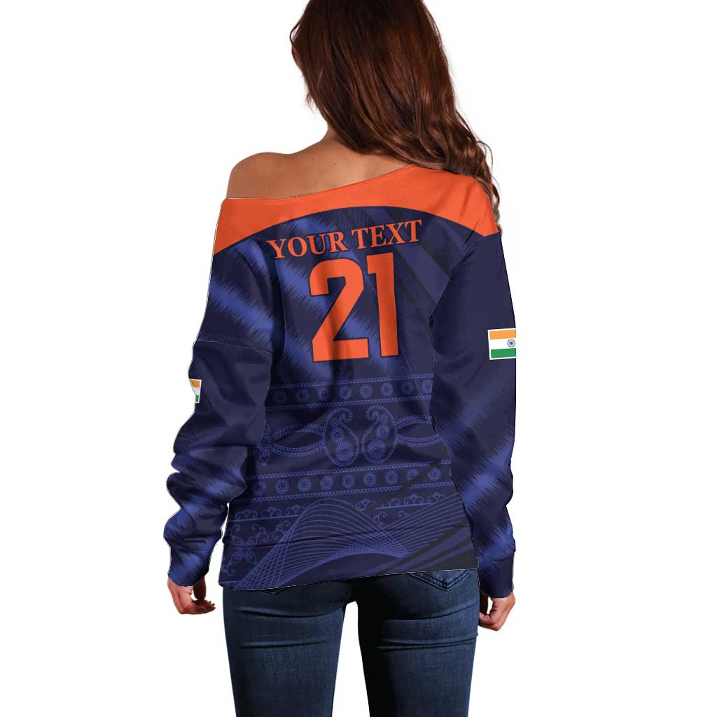 Custom India Cricket Off Shoulder Sweater Go Men In Blue Sporty Version