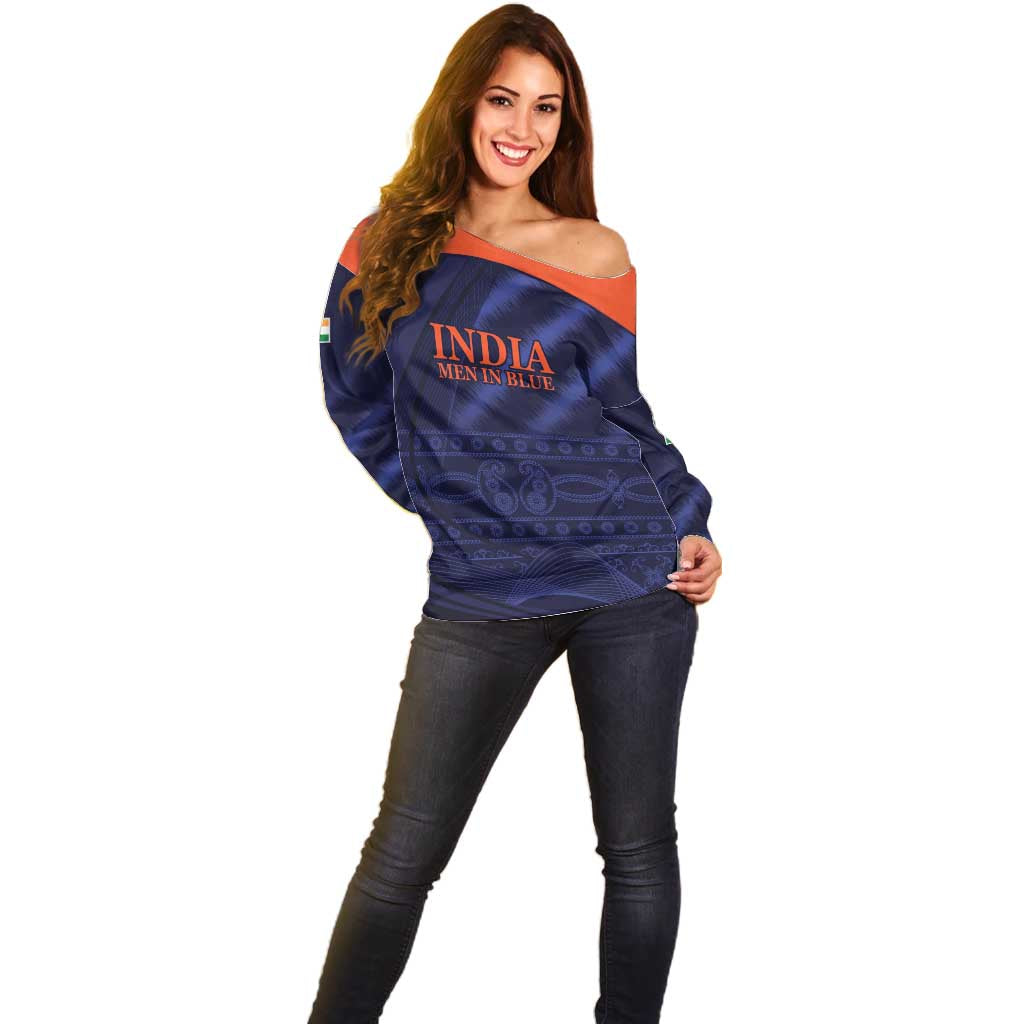 Custom India Cricket Off Shoulder Sweater Go Men In Blue Sporty Version