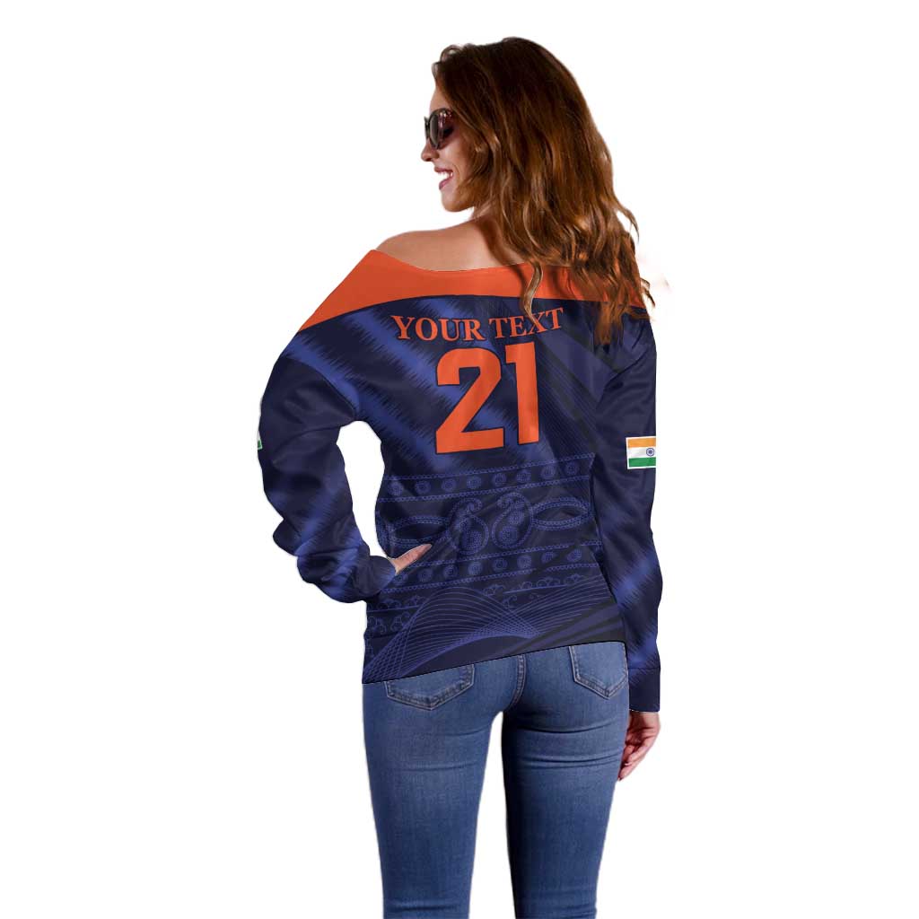 Custom India Cricket Off Shoulder Sweater Go Men In Blue Sporty Version
