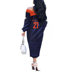 Custom India Cricket Off The Shoulder Long Sleeve Dress Go Men In Blue Sporty Version