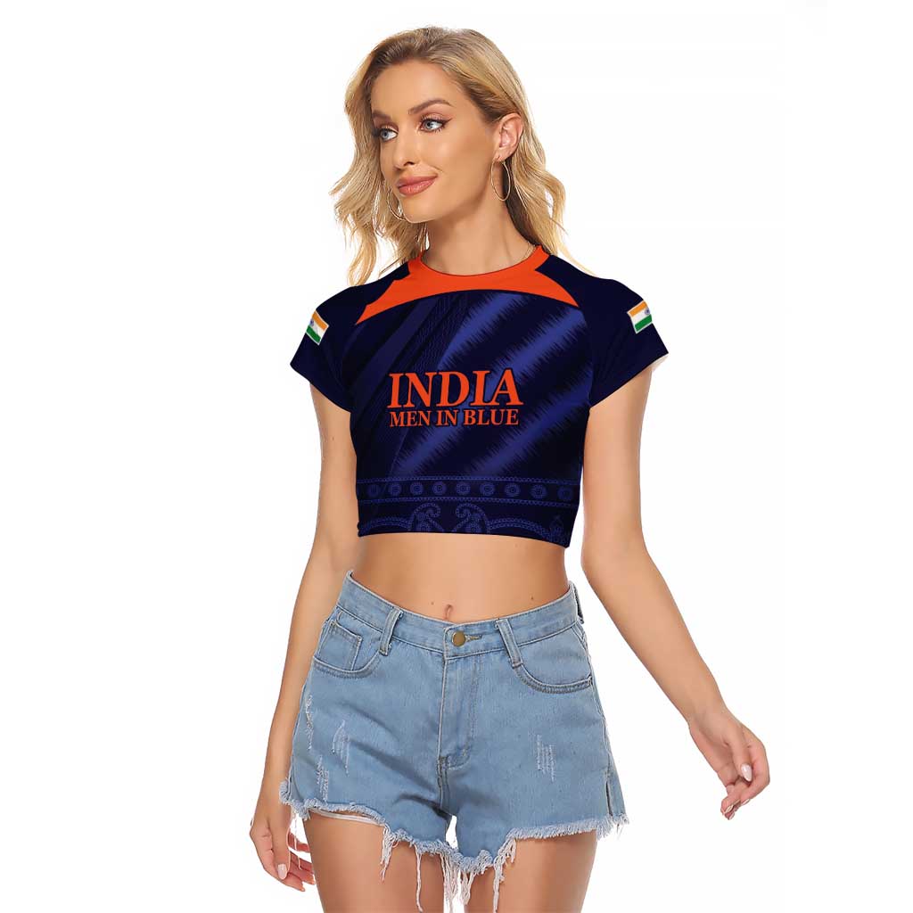 Custom India Cricket Raglan Cropped T Shirt Go Men In Blue Sporty Version