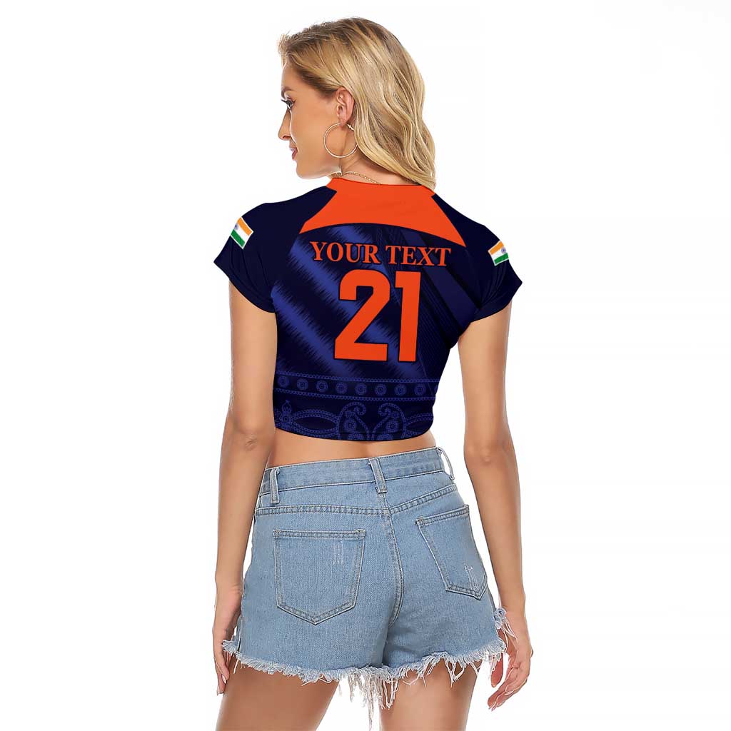 Custom India Cricket Raglan Cropped T Shirt Go Men In Blue Sporty Version