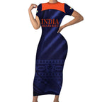 Custom India Cricket Short Sleeve Bodycon Dress Go Men In Blue Sporty Version