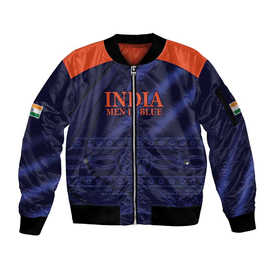 Custom India Cricket Sleeve Zip Bomber Jacket Go Men In Blue Sporty Version