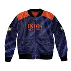 Custom India Cricket Sleeve Zip Bomber Jacket Go Men In Blue Sporty Version