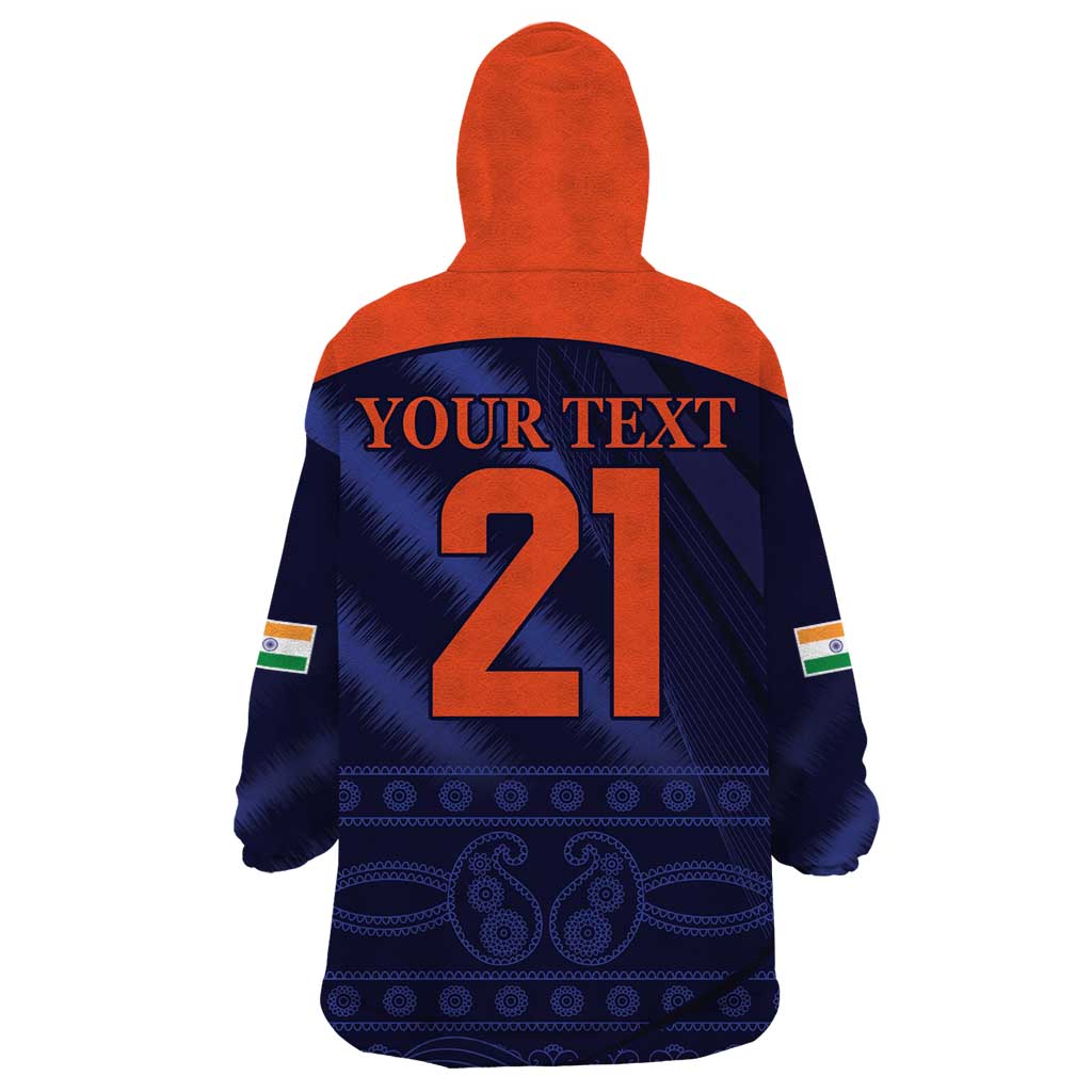 Custom India Cricket Wearable Blanket Hoodie Go Men In Blue Sporty Version