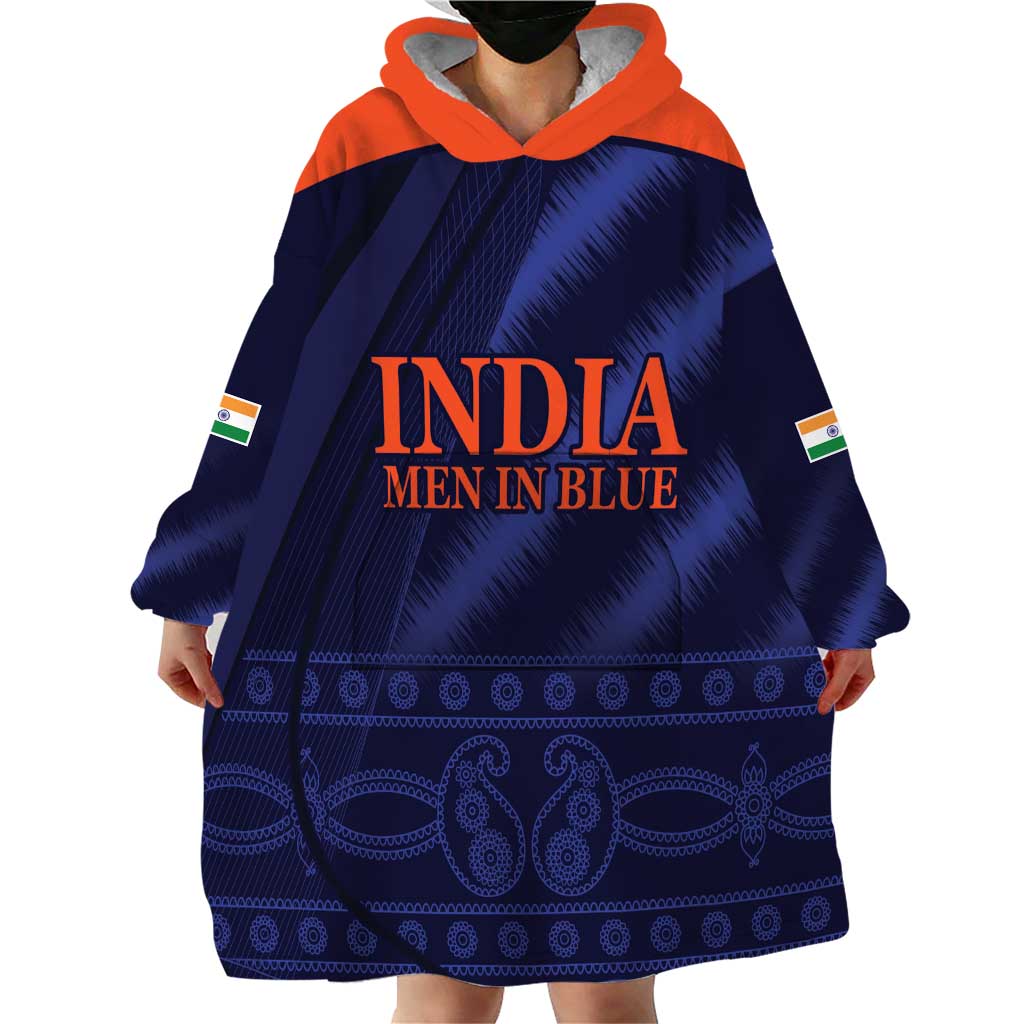 Custom India Cricket Wearable Blanket Hoodie Go Men In Blue Sporty Version