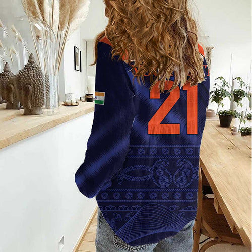 Custom India Cricket Women Casual Shirt Go Men In Blue Sporty Version