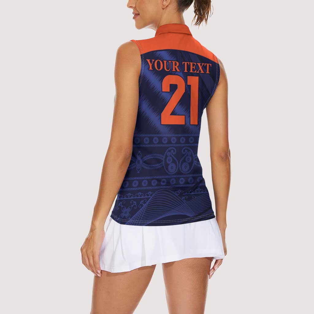 Custom India Cricket Women Sleeveless Polo Shirt Go Men In Blue Sporty Version