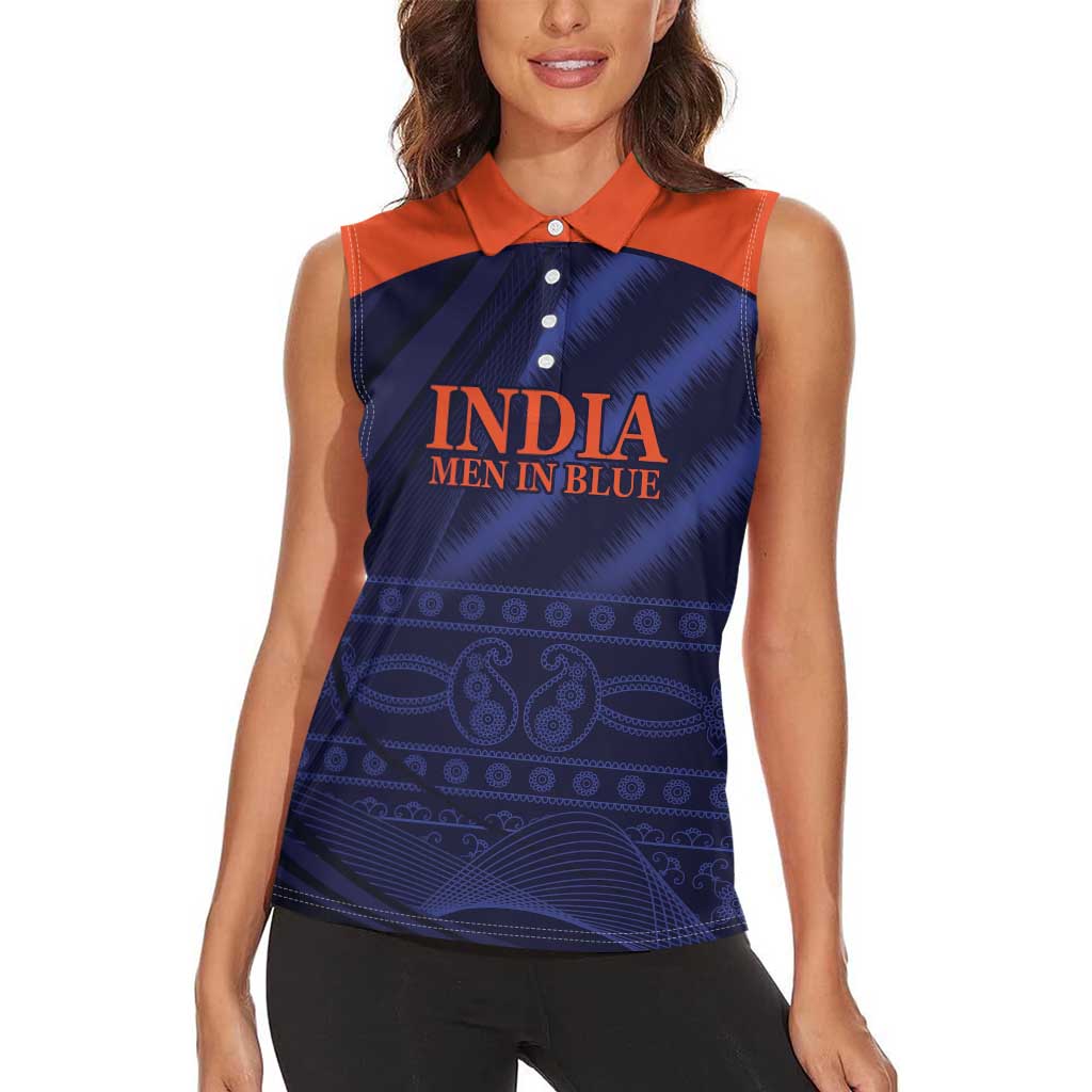 Custom India Cricket Women Sleeveless Polo Shirt Go Men In Blue Sporty Version
