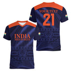 Custom India Cricket Women V-Neck T-Shirt Go Men In Blue Sporty Version