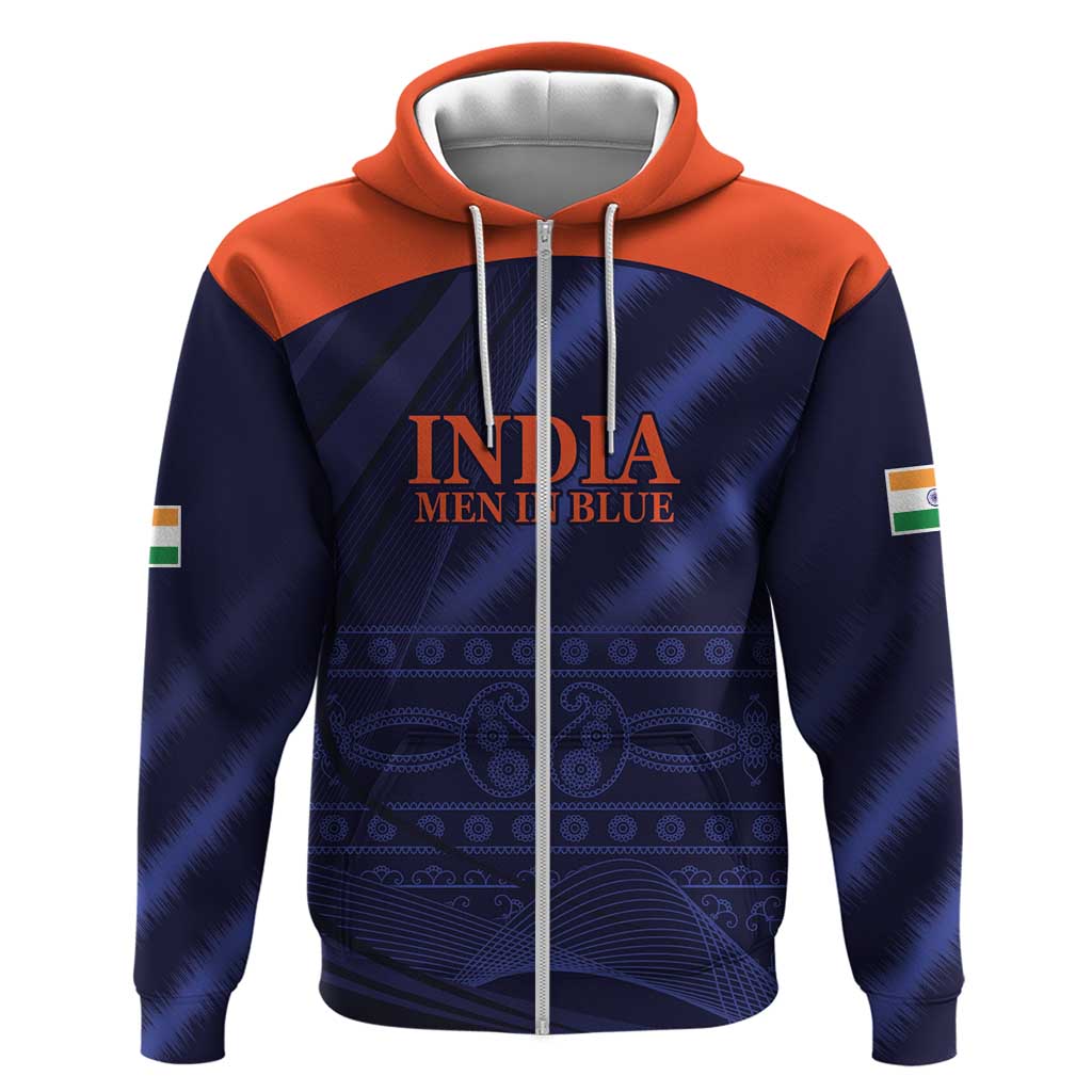 Custom India Cricket Zip Hoodie Go Men In Blue Sporty Version