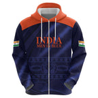 Custom India Cricket Zip Hoodie Go Men In Blue Sporty Version