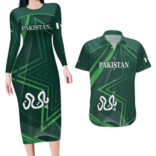 Custom Pakistan Cricket Couples Matching Long Sleeve Bodycon Dress and Hawaiian Shirt Go Shaheens Sporty Version
