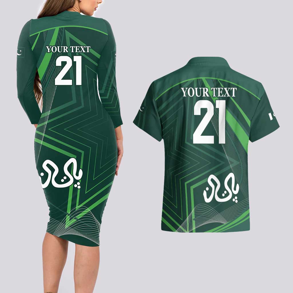 Custom Pakistan Cricket Couples Matching Long Sleeve Bodycon Dress and Hawaiian Shirt Go Shaheens Sporty Version