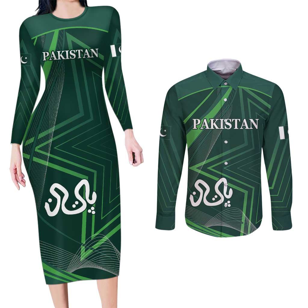 Custom Pakistan Cricket Couples Matching Long Sleeve Bodycon Dress and Long Sleeve Button Shirt Go Shaheens Sporty Version