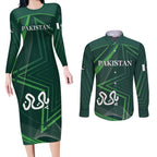 Custom Pakistan Cricket Couples Matching Long Sleeve Bodycon Dress and Long Sleeve Button Shirt Go Shaheens Sporty Version